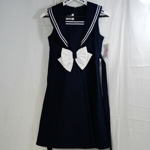 Bonnie Jean , Navy Dress , with White Accent